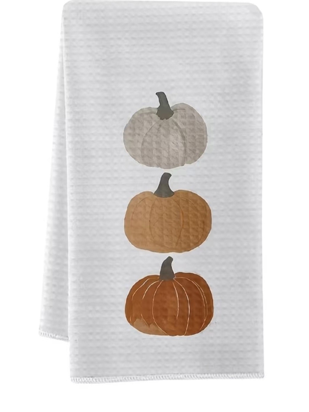 Seasonal Pumpkin Stack Waffle Weave Kitchen Towel - White